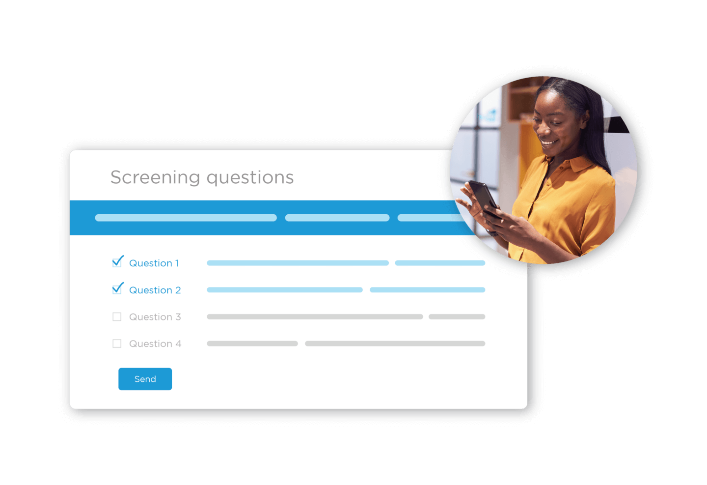 Visual representation of screening questions used in small business recruitment software for effective candidate assessment.