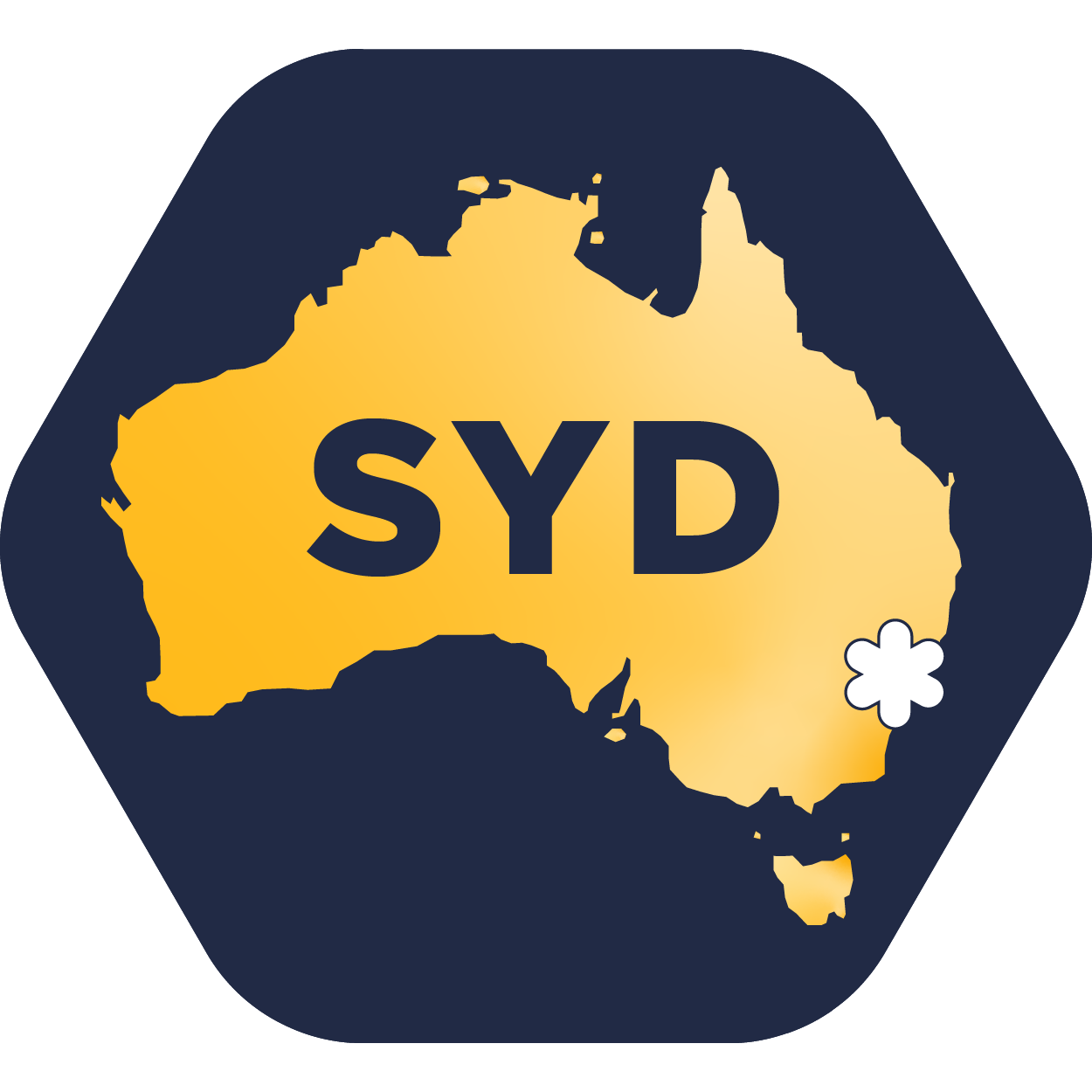 alt="Yellow map silhouette of Australia with Sydney (SYD) location marker for the Australian recruitment technology roadshow."