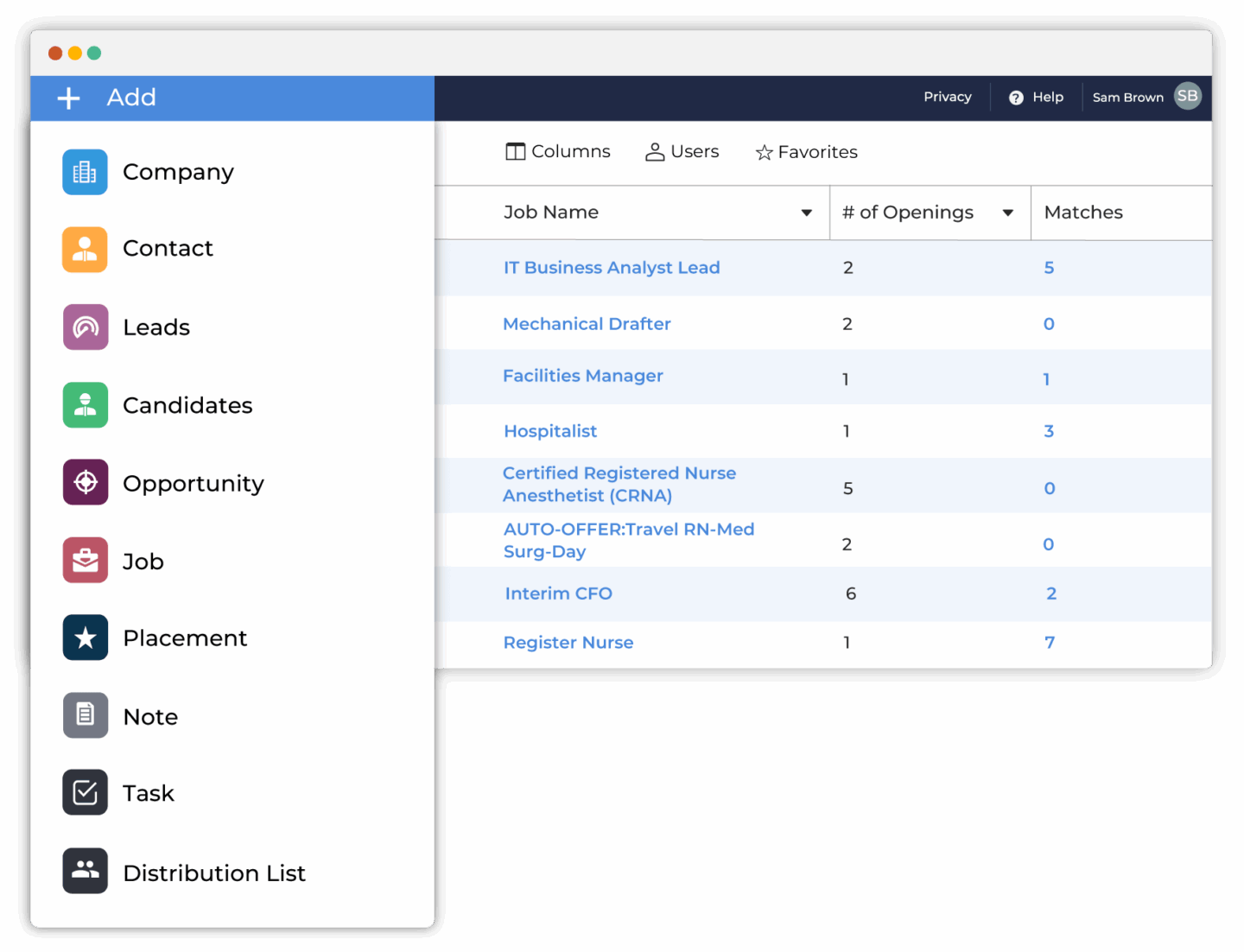 Bullhorn ATS and CRM for small agencies showing a locum tenens placement record for Scott Spivey with details including pay rate, bill rate, start and end dates, credential status, and approving client contact