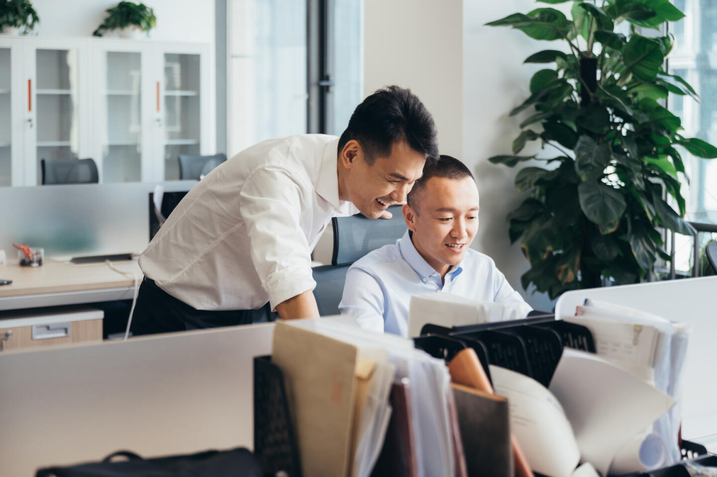 Asian Men Working In Office
