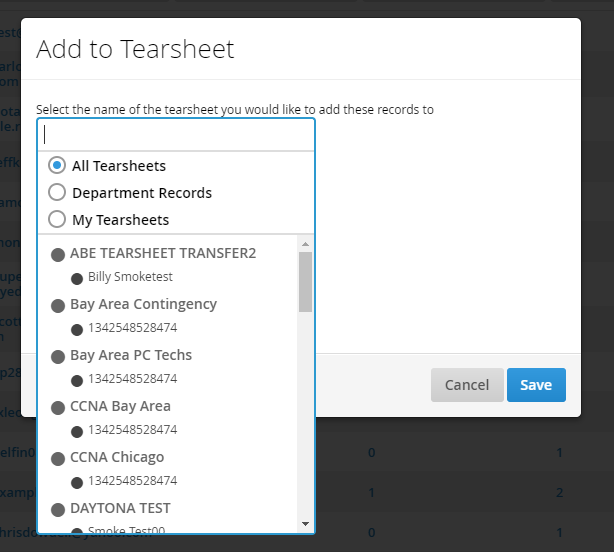 Bullhorn Product Release Notes - Tearsheet Management Picker