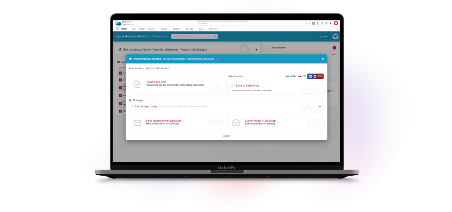 Kyloe AwesomeDocs: The complete end-to-end document automation system for Bullhorn Recruitment Cloud.
