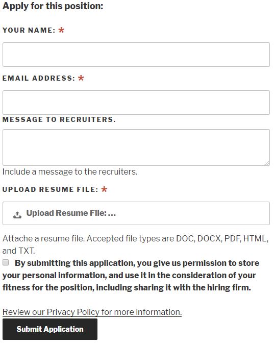 Application form screenshot