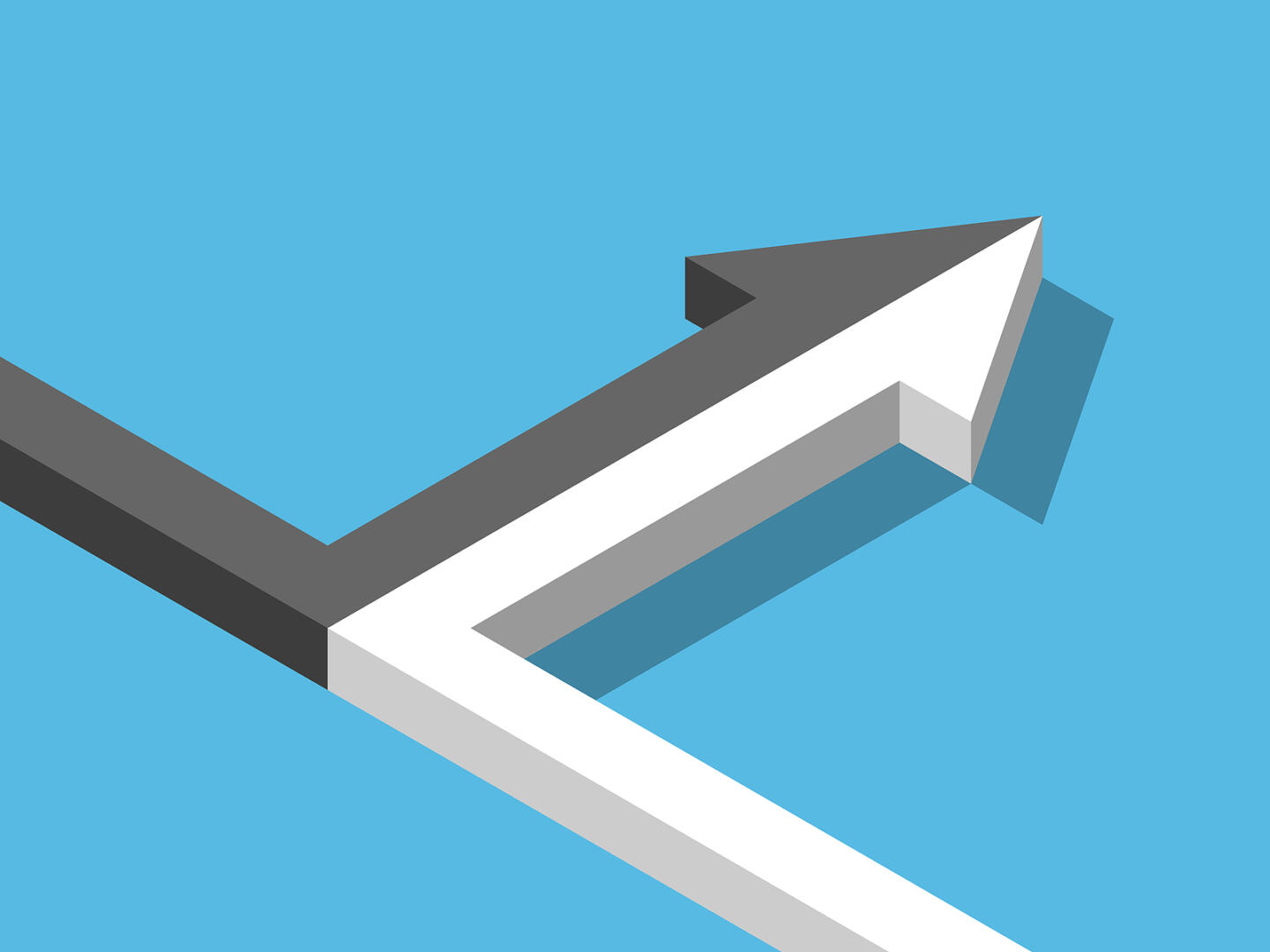 Isometric Arrow Of Two Black And White Ones Merging On Blue Back