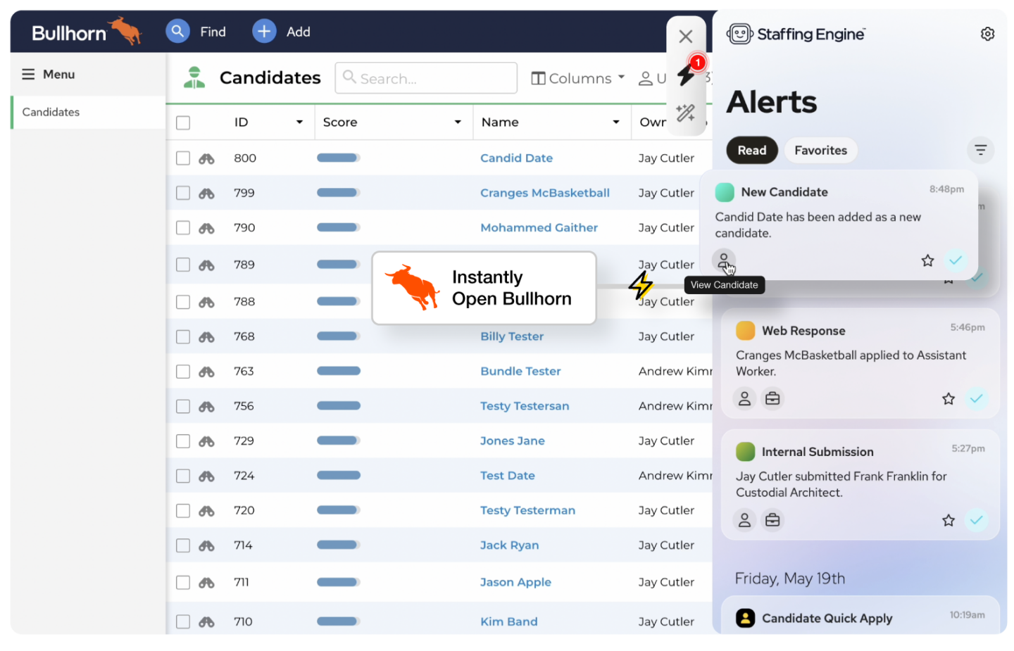 Instantly open Bullhorn from Staffing Engine screenshot