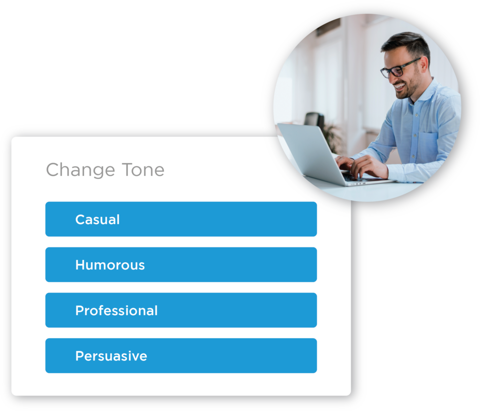 AI Copilot graphic man at laptop looking at change time options