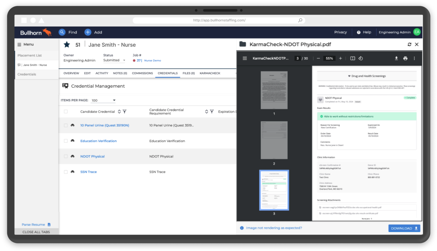 karmacheck product integration screenshot