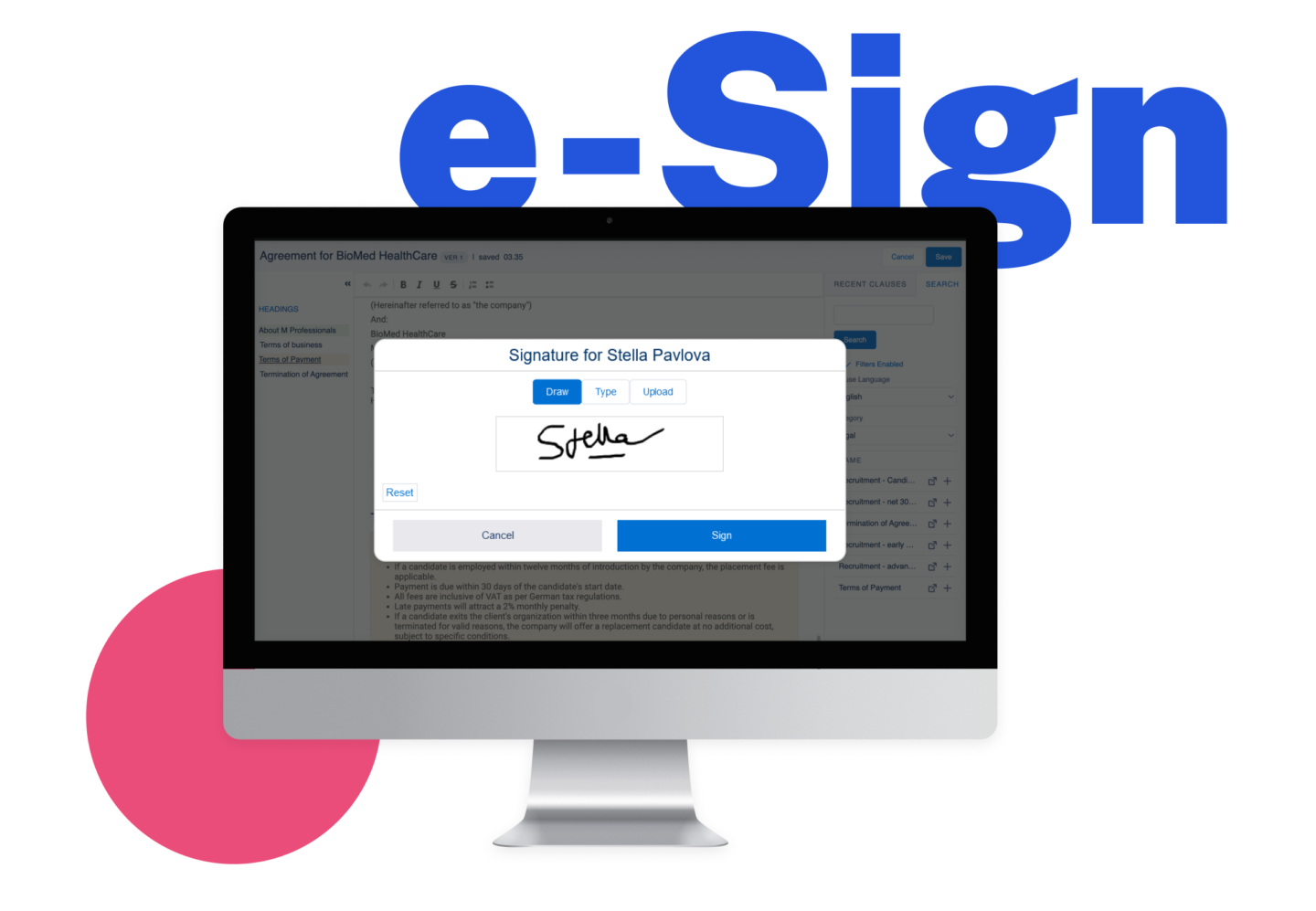 Automated contract generation and e-sign