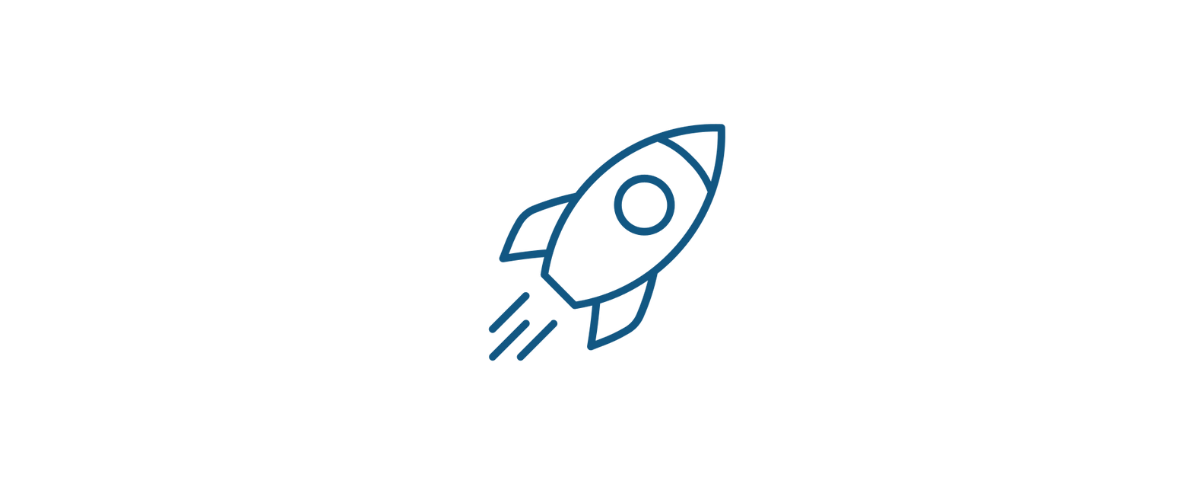 A blue rocket against a black background, representing increased revenue and enhanced recruiter efficiency in Bullhorn Workforce Management software.
