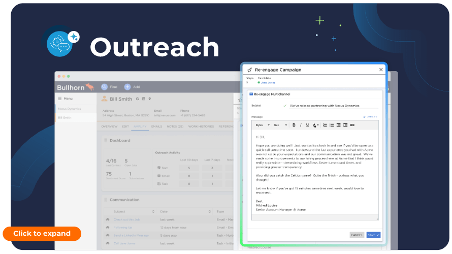 Thumbnail for Bullhorn Amplify AI outreach skill video, showcasing email marketing tool features and benefits.