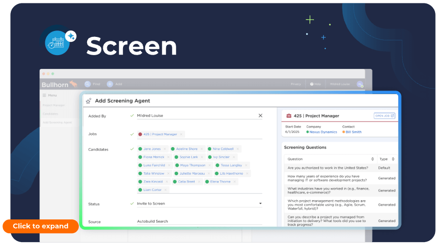 Thumbnail for Bullhorn Amplify video on candidate screening using AI recruitment software for staffing agencies.