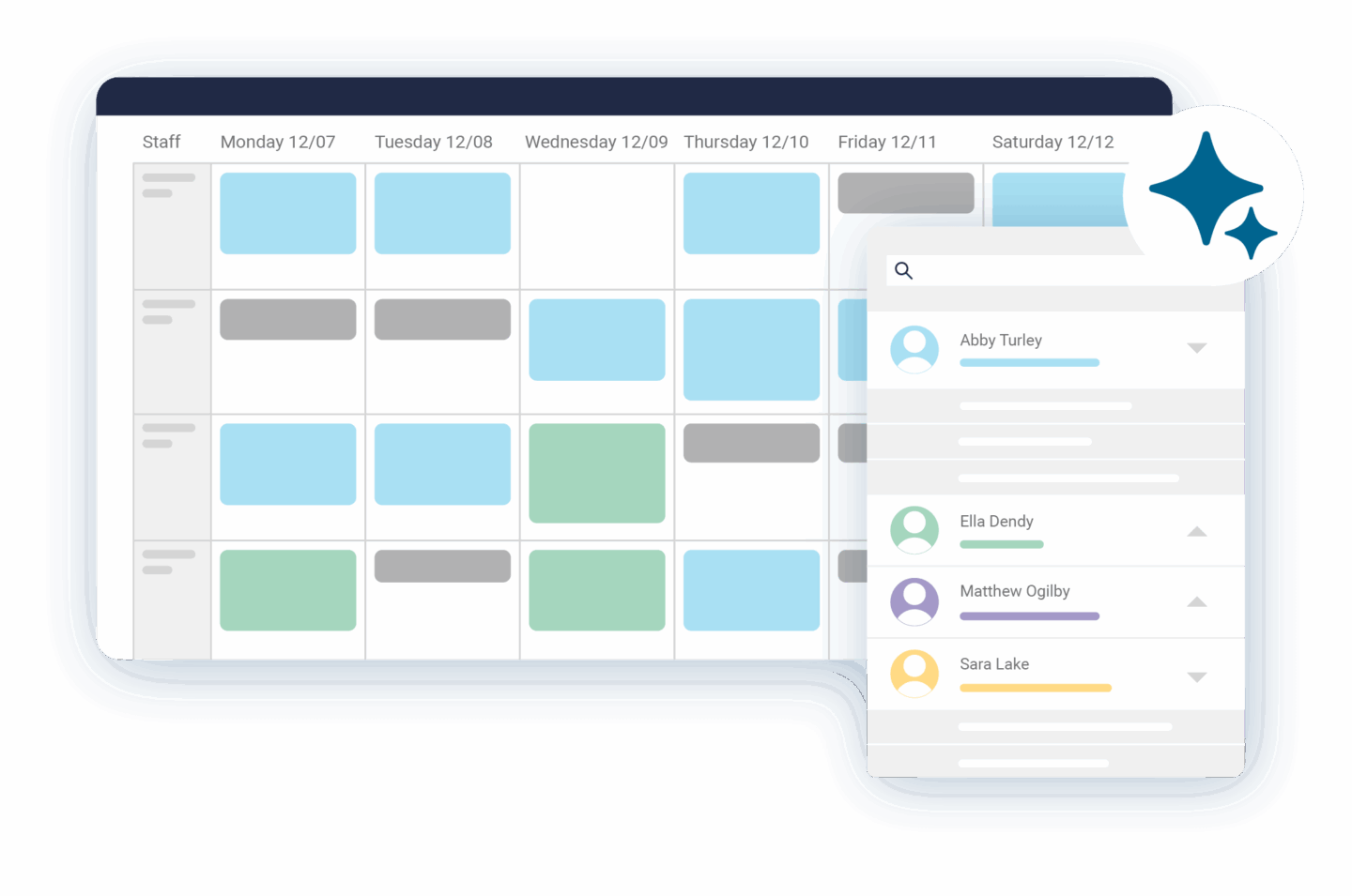 Calendar marked with an AI spark, symbolizing Bullhorn Workforce Management Software for staffing and recruitment agencies.