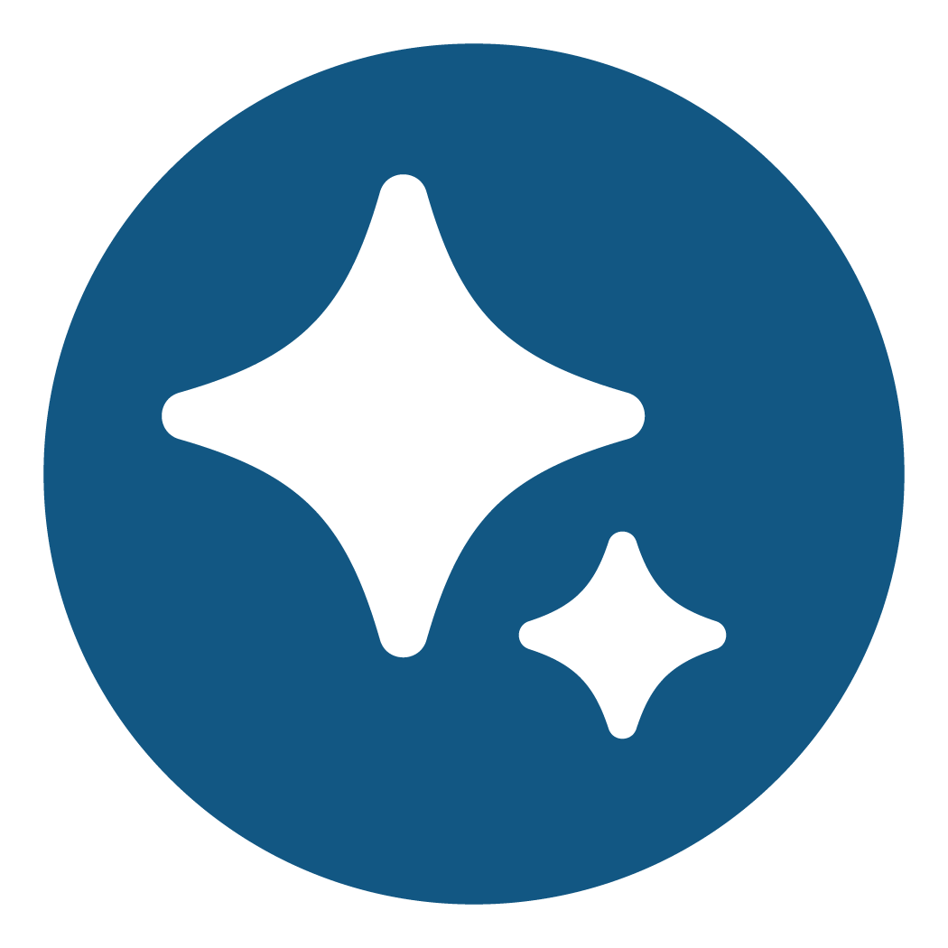 White four-pointed sparkle icons inside a blue circle, representing the innovative features of why Bullhorn is the best staffing software.