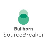The new SourceBreaker logo, now part of Bullhorn, featuring a green icon made of two overlapping translucent circles above the wordmark. The word Bullhorn is in bold dark gray, and SourceBreaker is in a thinner light gray font.