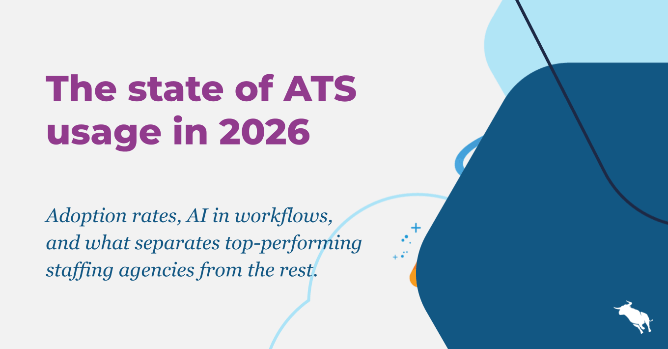 Blog post header image titled "The state of ATS usage in 2026" with subtitle "Adoption rates, AI in workflows, and what separates top-performing staffing agencies from the rest" — a report on how many companies use applicant tracking systems in the staffing industry.